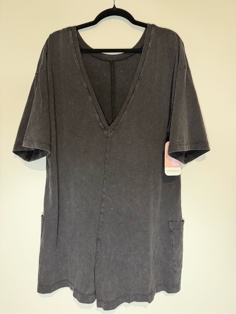 Hudson Gray Washed Black V-Neck Tunic with Pockets